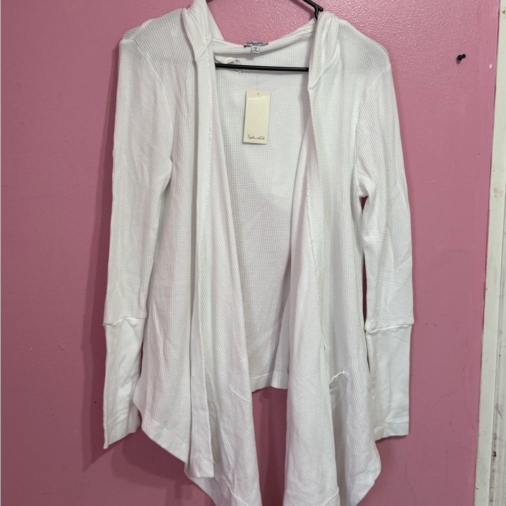 Splendid Women's Hooded Open Front Cardigan Size XS White NEW - Picture 2 of 5